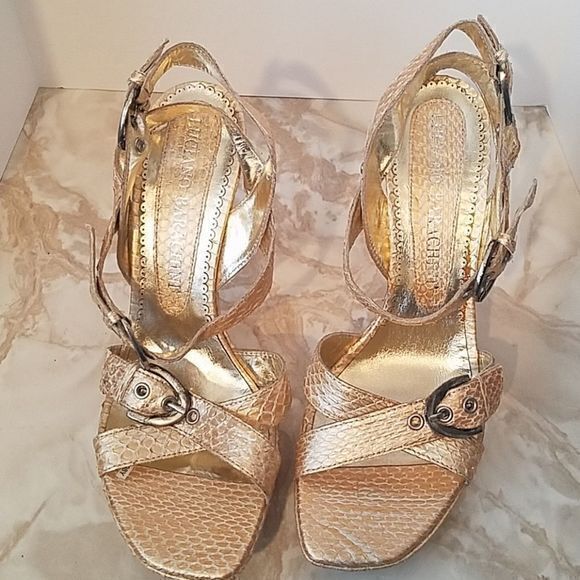 Luciano‎ Barachini Gold Snakeskin Sandals Sz 40 - Picture 2 of 8